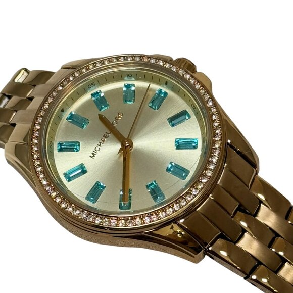 Michael Kors Mini Pilot Pave Quartz Gold Dial Ladies Watch MK7366 with Box - Picture 6 of 12